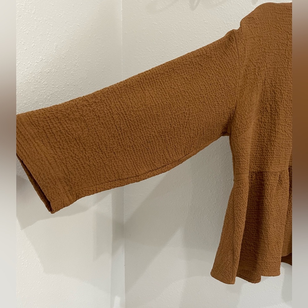Madewell Boho Neutral Peplum Top Tie-Back Mod Feminine Preppy Relaxed Fit - Picture 4 of 7